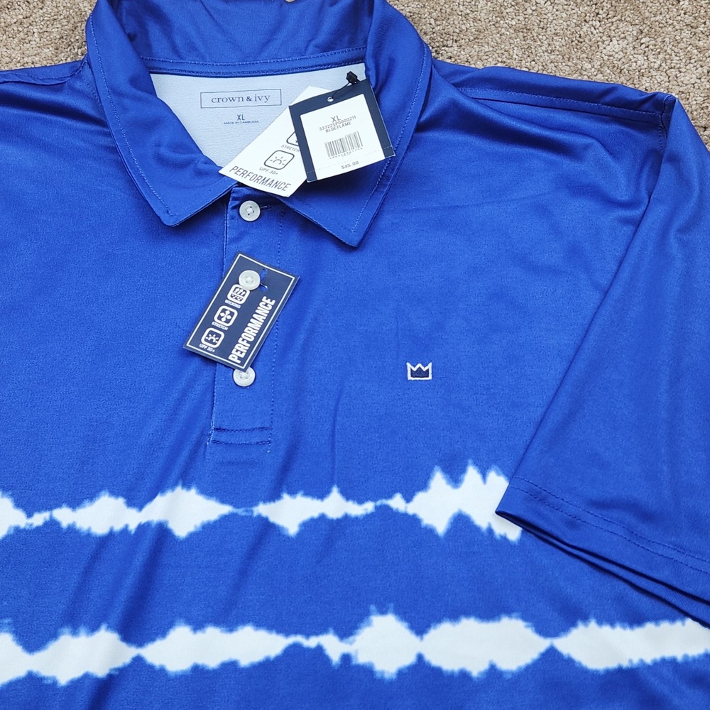 Crown Ivy Performance Blue‎ Flame Tie Dye Golf Polo Shirt XL NWT